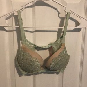 Victoria’s Secret push-up bra beige green rhinestone 34B